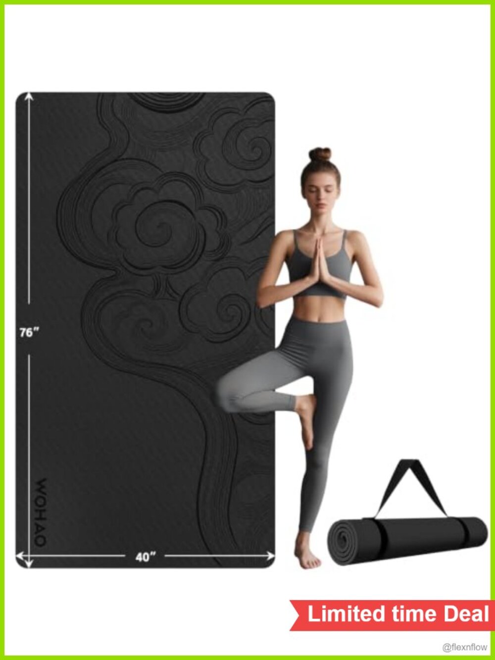 Extra Large 76x40x0.4 inch Yoga Mat Non-Slip POE Foam with Strap